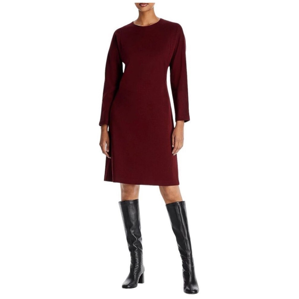Lafayette* 148** Medium Burgundy Women’s Punto Jewel Neck Milano A-Line Dress